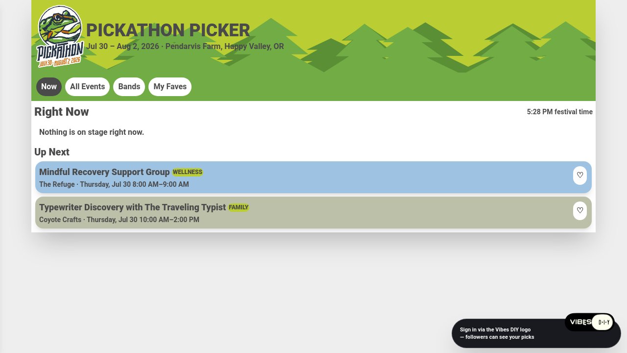 Screenshot of Pickathon Picker